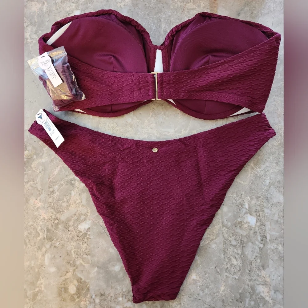 38DDD/XXL VS Swim Twist Bandeau PushUp Bikini Top Brazilian Bikini Set - Picture 2 of 12